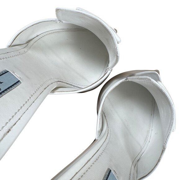 Prada White Spazzolato Triangle Logo 55M Pointed Toe Mules Heels Size 39 - Picture 9 of 13
